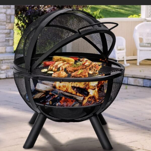 Ball of Fire Pit 35" Outdoor fire with BBQ Grill Globe Large Round Pit,Patio Fireplace for Camping