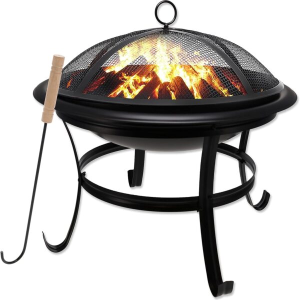 Gas One 22 in Outdoor– Wood Burning Fire Pit with Mesh Lid and Fire Picker