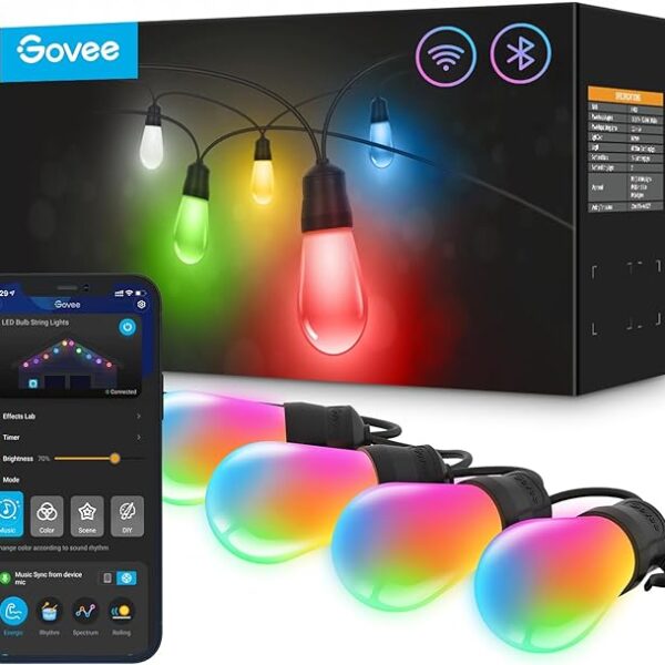 Govee Smart Outdoor String Lights, RGBIC Warm White 96ft (2 Ropes of 48ft) Easter LED