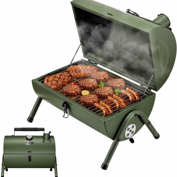 MAISON HUIS Adjustable Portable Charcoal Grill Multi-functional Metal Small BBQ Smoker