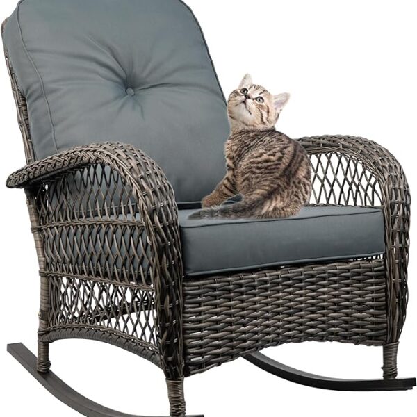 Outdoor Wicker Rocking Chair, All Weather Resin Rattan Wicker Rocking Chairs