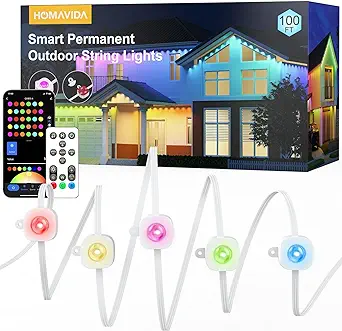 Permanent Outdoor Lights, Smart 100ft RGBIC Outdoor Lights for House with Remote, 72 LEDs