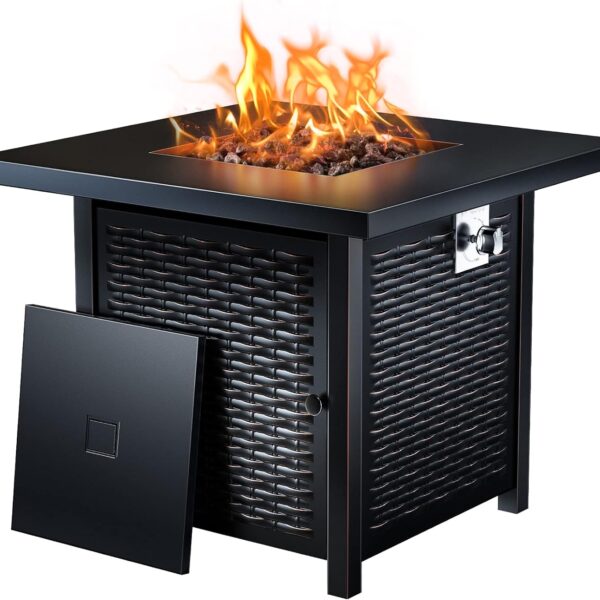 Propane Fire Pits 32 Inch Outdoor Gas Fire Pit, 50,000 BTU Steel Fire Table with Lid and Lava Rock