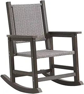 Wicker Rocking Chair Outdoor, HDPE Patio Rocking Chairs for Outside